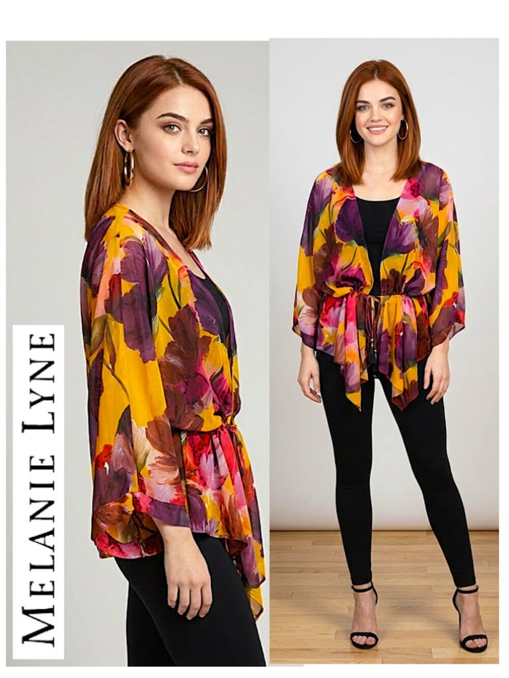 MELANIE LYNE - Colourful floral print sheer kimono - Picture 2 of 11